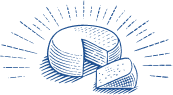 Illustration of a cheese wheel with a slice cut out