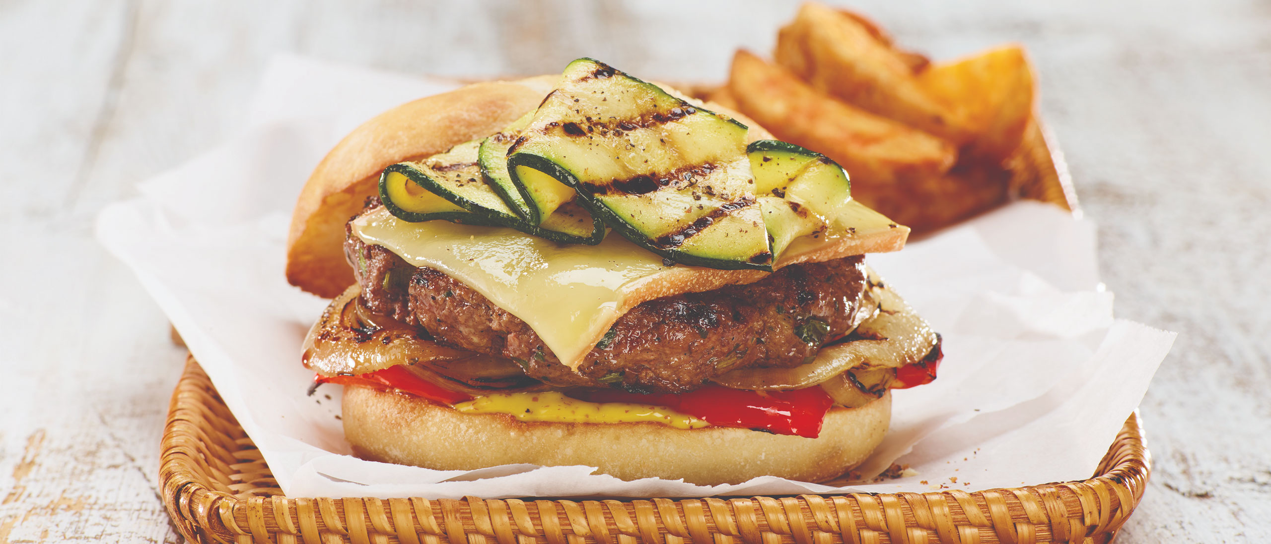 Beef Burger with Grilled Veggies and OKA Cheese | OKA