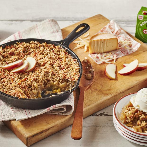 Apple and Rhubarb Crisp with OKA Apple Cheese