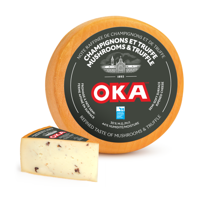 OKA with Mushrooms and truffle Cheese Wedges Cut In Store