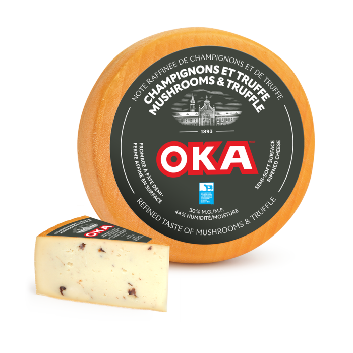 Fromage OKA avec champignons pointes coupées en magasin