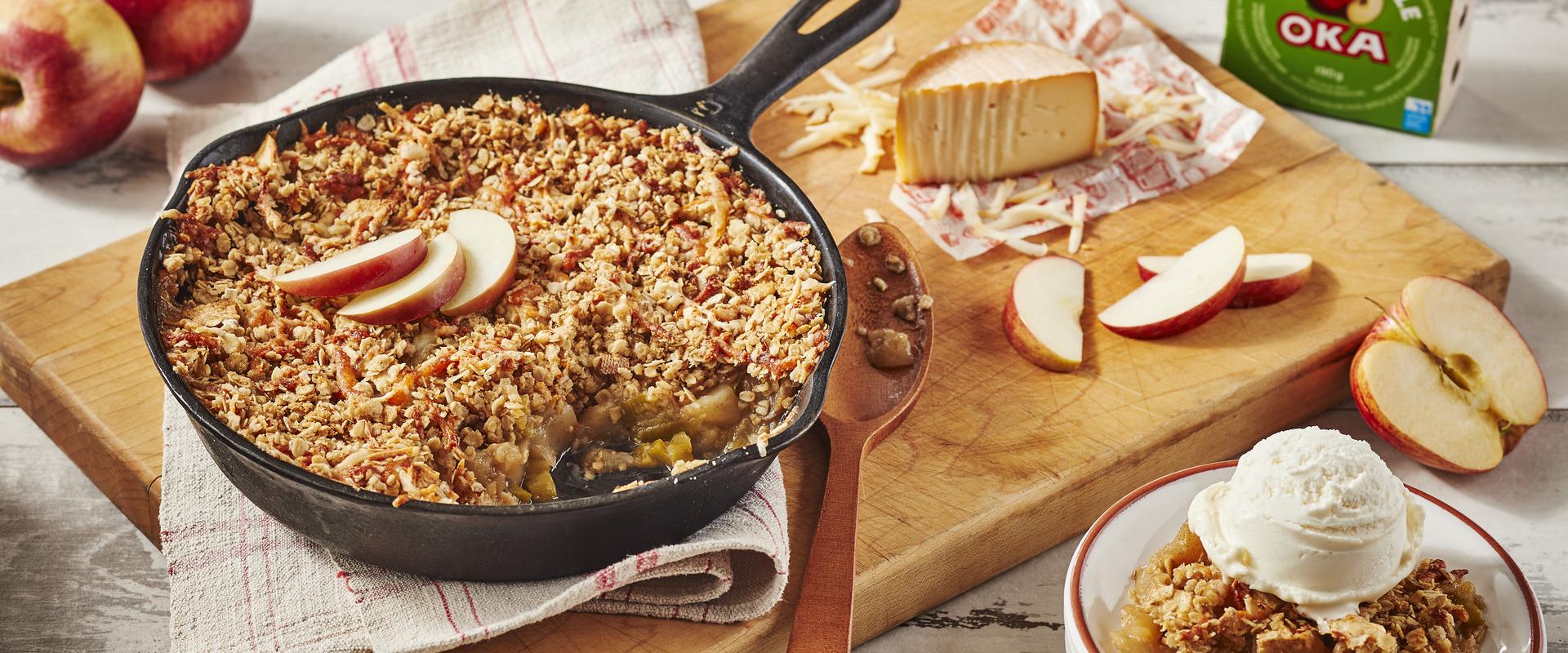 Apple and Rhubarb Crisp with OKA Apple Cheese